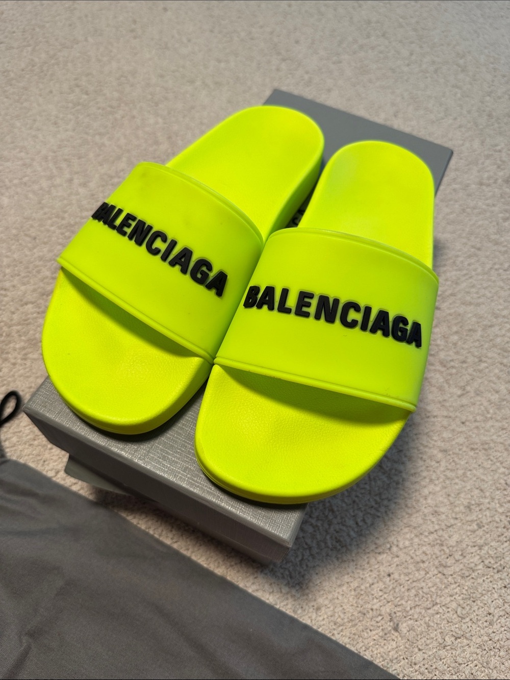 Balenciaga Neon Yellow Slide Sandals with Black Logo